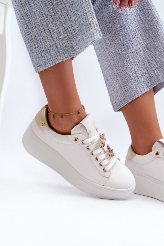 Āda Sneakers modeļa apavi Sievišķīgs ar platformu Z Przypinkami D&A SN67 baltas krāsas