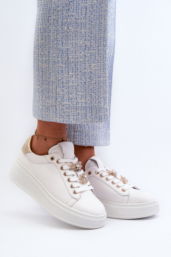 Āda Sneakers modeļa apavi Sievišķīgs ar platformu Z Przypinkami D&A SN67 baltas krāsas