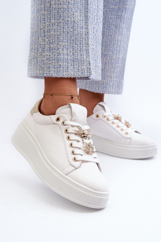 Āda Sneakers modeļa apavi Sievišķīgs ar platformu Z Przypinkami D&A SN67 baltas krāsas
