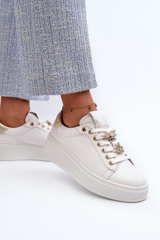 Āda Sneakers modeļa apavi Sievišķīgs ar platformu Z Przypinkami D&A SN67 baltas krāsas