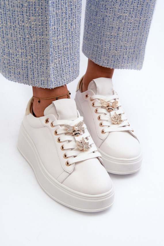 Āda Sneakers modeļa apavi Sievišķīgs ar platformu Z Przypinkami D&A SN67 baltas krāsas