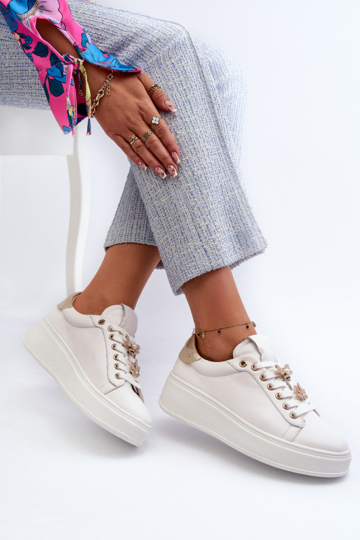Āda Sneakers modeļa apavi Sievišķīgs ar platformu Z Przypinkami D&A SN67 baltas krāsas