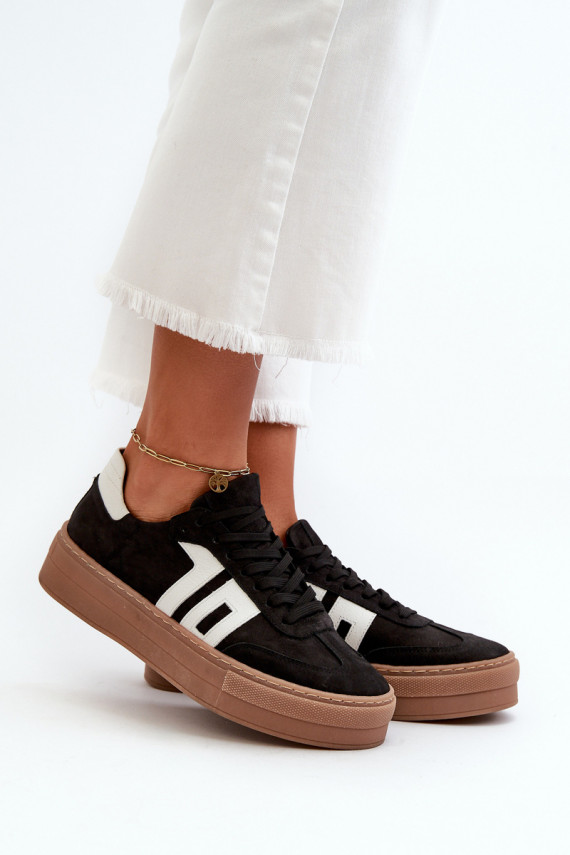 Zazoo N1095S2 Sneakers modeļa apavi Āda Sievišķīgs ar platformu melnas krāsas