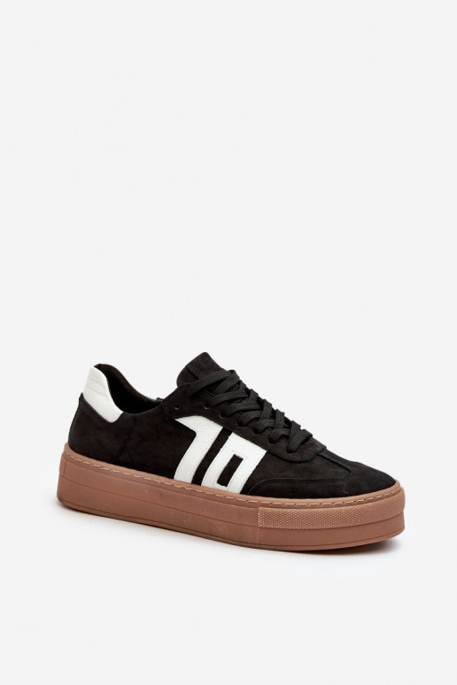 Zazoo N1095S2 Sneakers modeļa apavi Āda Sievišķīgs ar platformu melnas krāsas