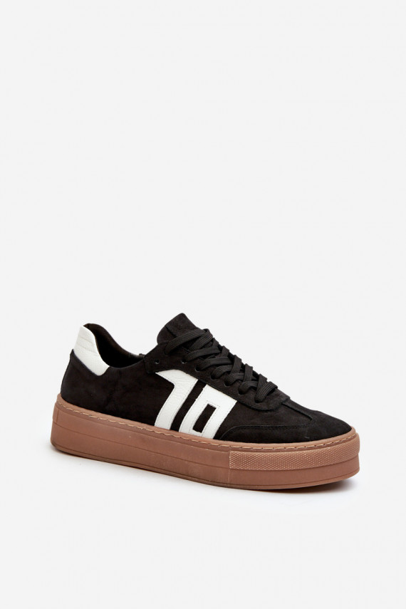Zazoo N1095S2 Sneakers modeļa apavi Āda Sievišķīgs ar platformu melnas krāsas