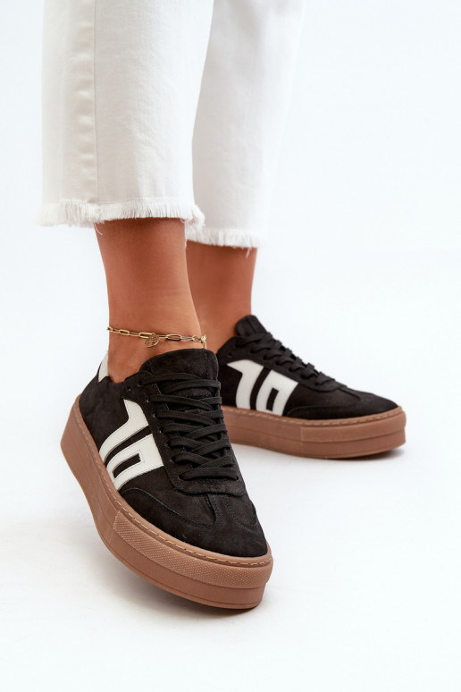 Zazoo N1095S2 Sneakers modeļa apavi Āda Sievišķīgs ar platformu melnas krāsas