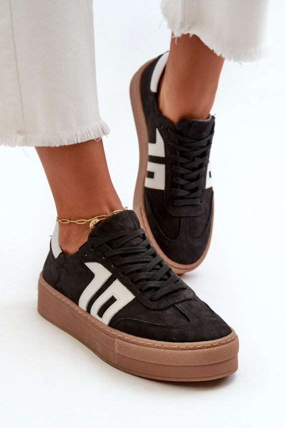 Zazoo N1095S2 Sneakers modeļa apavi Āda Sievišķīgs ar platformu melnas krāsas