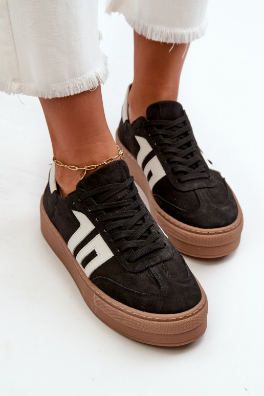 Zazoo N1095S2 Sneakers modeļa apavi Āda Sievišķīgs ar platformu melnas krāsas