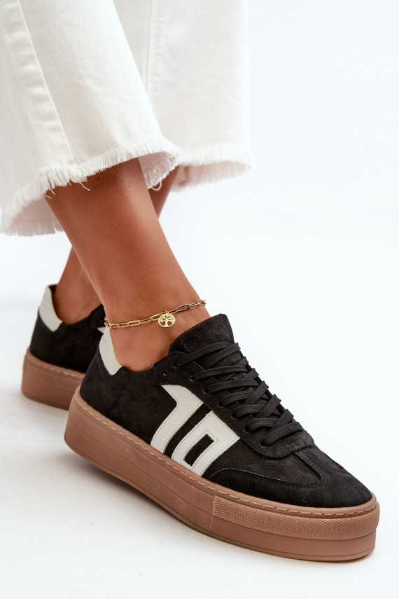 Zazoo N1095S2 Sneakers modeļa apavi Āda Sievišķīgs ar platformu melnas krāsas