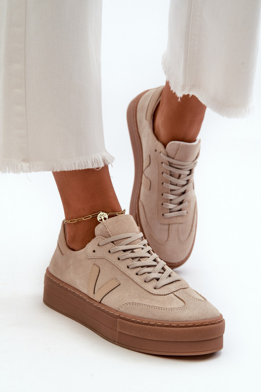 Zazoo N1100S2 Sneakers modeļa apavi zamšādas Sievišķīgs ar platformu smilšu krāsas