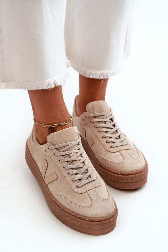 Zazoo N1100S2 Sneakers modeļa apavi zamšādas Sievišķīgs ar platformu smilšu krāsas
