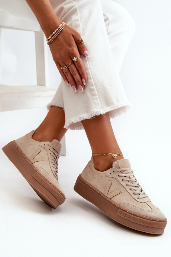 Zazoo N1100S2 Sneakers modeļa apavi zamšādas Sievišķīgs ar platformu smilšu krāsas