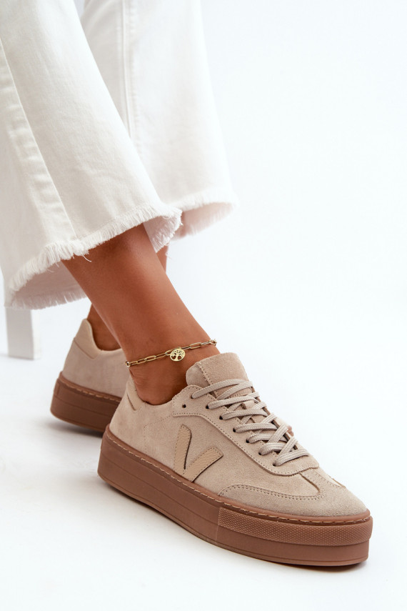 Zazoo N1100S2 Sneakers modeļa apavi zamšādas Sievišķīgs ar platformu smilšu krāsas