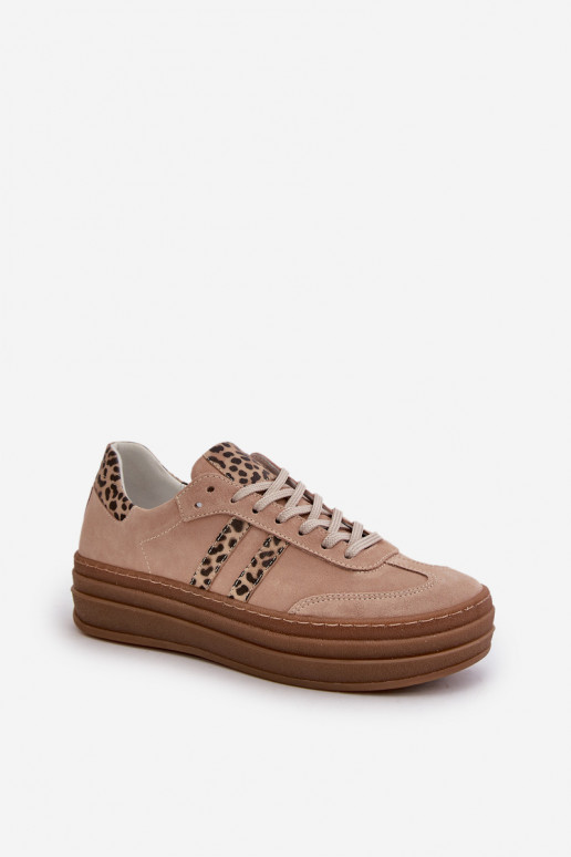 Zazoo N1068S4 Sneakers modeļa apavi ar platformu ar leoparda kažokādas rakstu Rozā krāsas