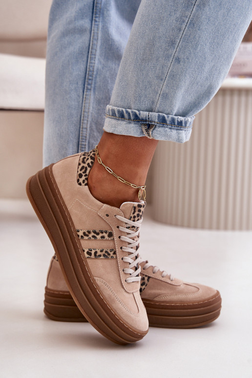 Zazoo N1068S4 Sneakers modeļa apavi ar platformu ar leoparda kažokādas rakstu Rozā krāsas