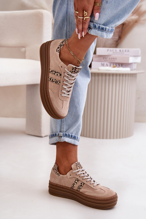 Zazoo N1068S4 Sneakers modeļa apavi ar platformu ar leoparda kažokādas rakstu Rozā krāsas