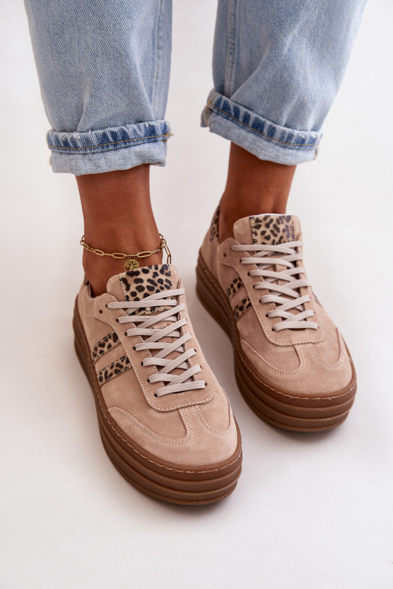 Zazoo N1068S4 Sneakers modeļa apavi ar platformu ar leoparda kažokādas rakstu Rozā krāsas