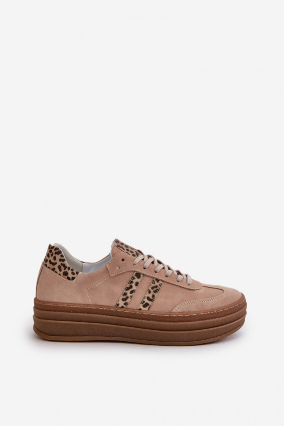 Zazoo N1068S4 Sneakers modeļa apavi ar platformu ar leoparda kažokādas rakstu Rozā krāsas
