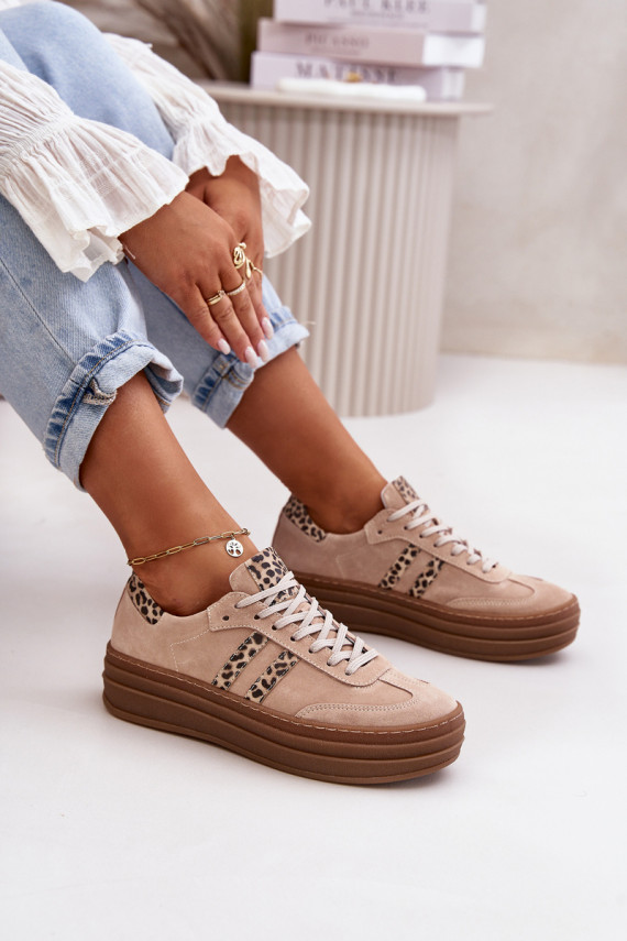 Zazoo N1068S4 Sneakers modeļa apavi ar platformu ar leoparda kažokādas rakstu Rozā krāsas