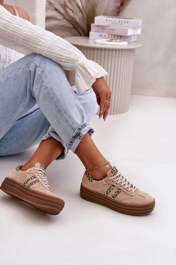 Zazoo N1068S4 Sneakers modeļa apavi ar platformu ar leoparda kažokādas rakstu Rozā krāsas