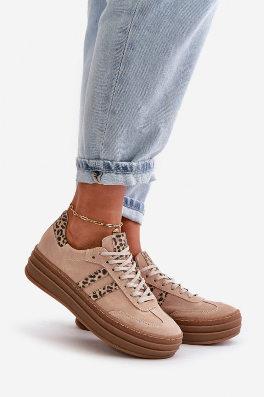 Zazoo N1068S4 Sneakers modeļa apavi ar platformu ar leoparda kažokādas rakstu Rozā krāsas