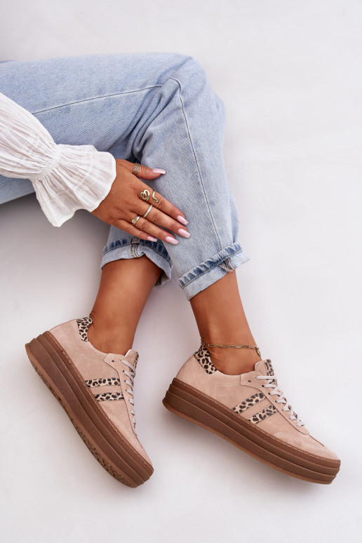 Zazoo N1068S4 Sneakers modeļa apavi ar platformu ar leoparda kažokādas rakstu Rozā krāsas