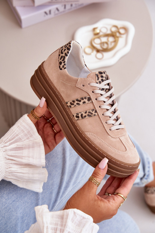 Zazoo N1068S4 Sneakers modeļa apavi ar platformu ar leoparda kažokādas rakstu Rozā krāsas