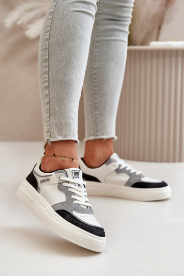 Sieviešu zemais Sneakers modeļa apavi no eko ādas Big Star OO274028 Baltas-Pelēkas krāsas 2