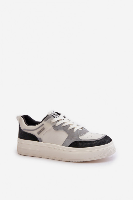 Sieviešu zemais Sneakers modeļa apavi no eko ādas Big Star OO274028 Baltas-Pelēkas krāsas
