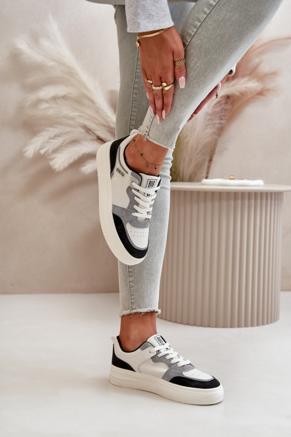 Sieviešu zemais Sneakers modeļa apavi no eko ādas Big Star OO274028 Baltas-Pelēkas krāsas