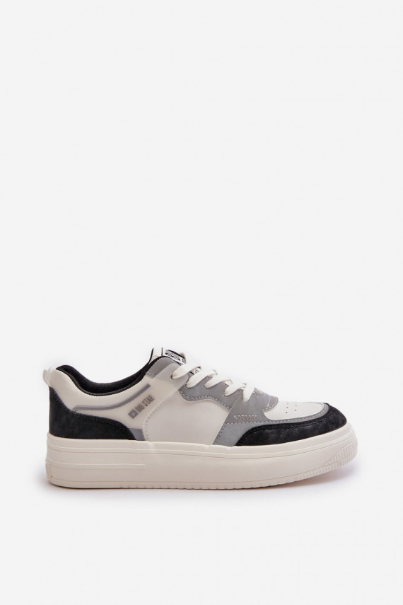 Sieviešu zemais Sneakers modeļa apavi no eko ādas Big Star OO274028 Baltas-Pelēkas krāsas