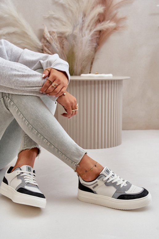 Sieviešu zemais Sneakers modeļa apavi no eko ādas Big Star OO274028 Baltas-Pelēkas krāsas
