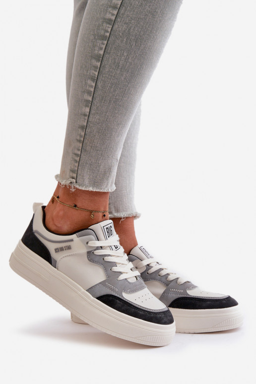 Sieviešu zemais Sneakers modeļa apavi no eko ādas Big Star OO274028 Baltas-Pelēkas krāsas