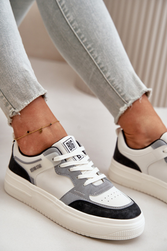 Sieviešu zemais Sneakers modeļa apavi no eko ādas Big Star OO274028 Baltas-Pelēkas krāsas