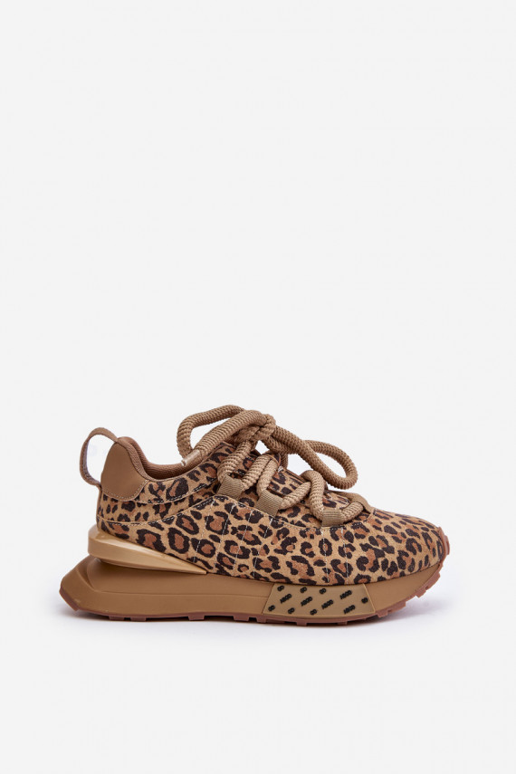 zamšādas Sneakers modeļa apavi Sievišķīgs ar platformu Z Grubym Sašņorēšanam ar leoparda kažokādas rakstu Artiker 55C0135 brūnas