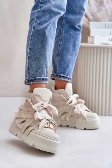 Āda Sneakers modeļa apavi Sievišķīgs ar platformu CheBello 4561 smilšu krāsas 2