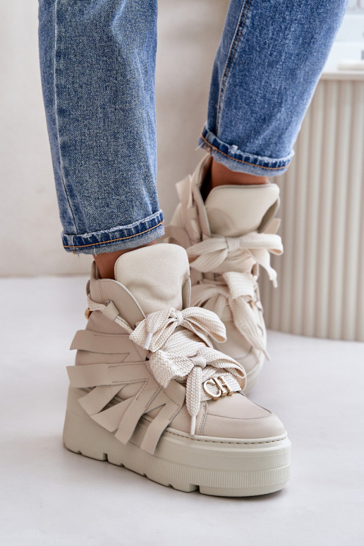 Āda Sneakers modeļa apavi Sievišķīgs ar platformu CheBello 4561 smilšu krāsas