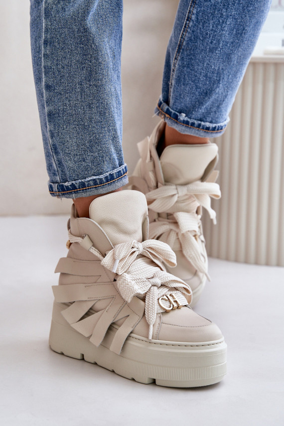 Āda Sneakers modeļa apavi Sievišķīgs ar platformu CheBello 4561 smilšu krāsas