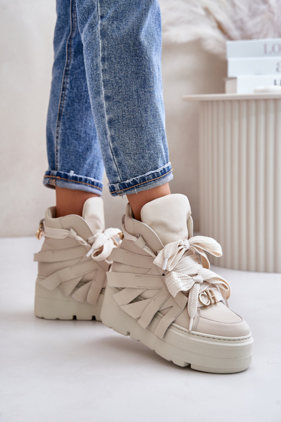 Āda Sneakers modeļa apavi Sievišķīgs ar platformu CheBello 4561 smilšu krāsas