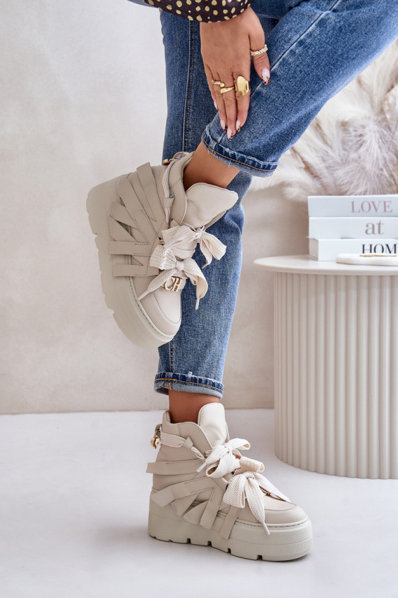 Āda Sneakers modeļa apavi Sievišķīgs ar platformu CheBello 4561 smilšu krāsas