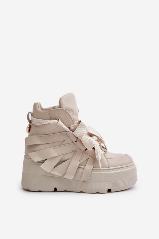 Āda Sneakers modeļa apavi Sievišķīgs ar platformu CheBello 4561 smilšu krāsas