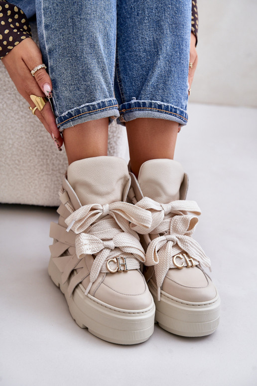 Āda Sneakers modeļa apavi Sievišķīgs ar platformu CheBello 4561 smilšu krāsas