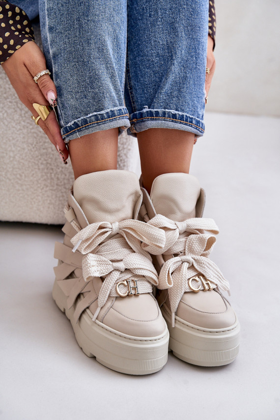 Āda Sneakers modeļa apavi Sievišķīgs ar platformu CheBello 4561 smilšu krāsas
