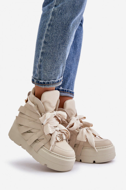 Āda Sneakers modeļa apavi Sievišķīgs ar platformu CheBello 4561 smilšu krāsas