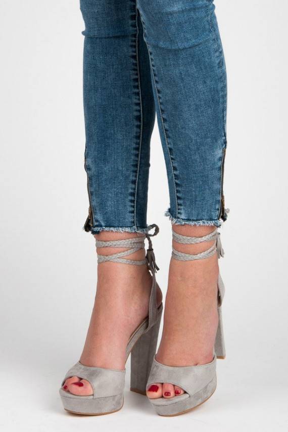 Pelēki augstpapēžu sandales VICES ar boho detaļām 1233-5G