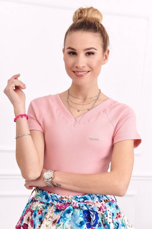 Blūze ar īsām piedurknēm  rozā nokrāsa DD_1043_POWDER Blūze ar īsām piedurknēm  rozā nokrāsa DD_1043_POWDER