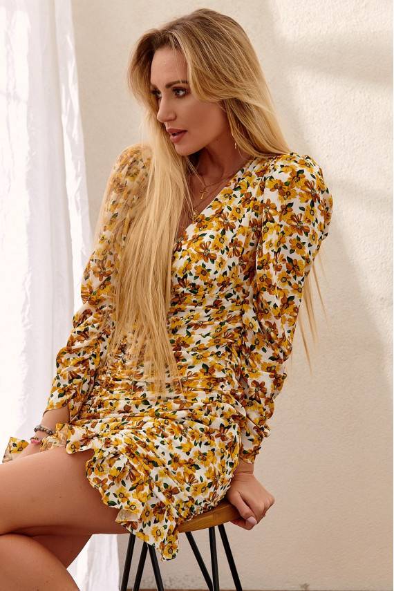 Kleita  ar ziedu rakstiem dzeltenā krāsā DD_PR3018_YELLOW