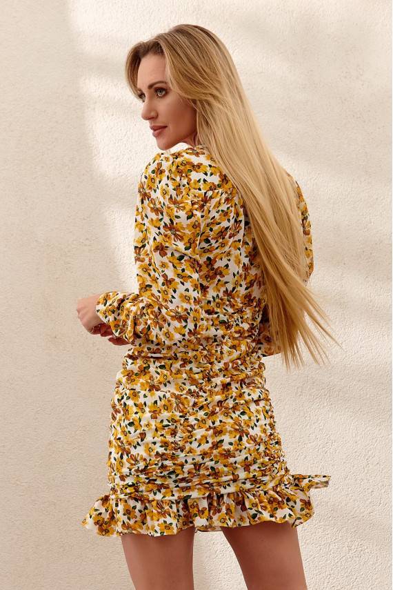 Kleita  ar ziedu rakstiem dzeltenā krāsā DD_PR3018_YELLOW