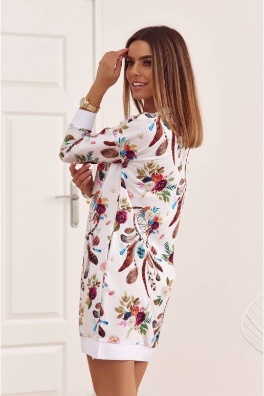 Kokvilnas kleita ar ziedu rakstiem  balts FI578 Kokvilnas kleita ar ziedu rakstiem  balts FI578