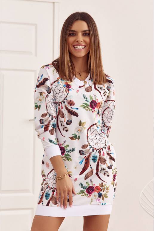 Kokvilnas kleita ar ziedu rakstiem  balts FI578 Kokvilnas kleita ar ziedu rakstiem  balts FI578